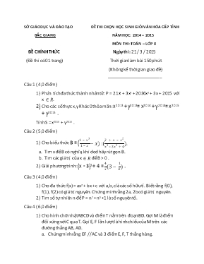 Đề thi chọn học sinh giỏi văn hóa cấp tỉnh năm học 2014 2015 môn thi Toán lớp 8